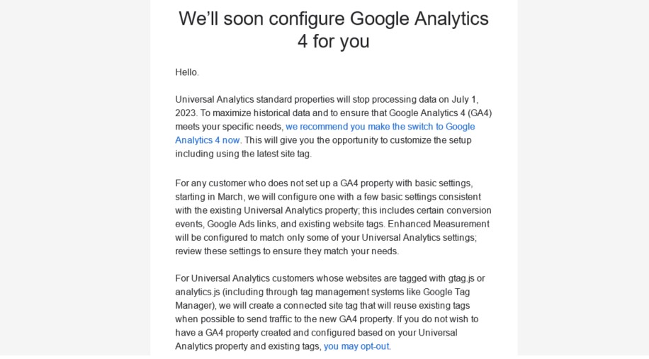 GA4 configuratie automatisch door Google